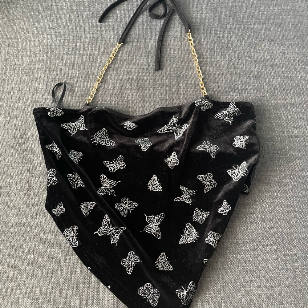 tube top, gold chains, butterfly design, cute top